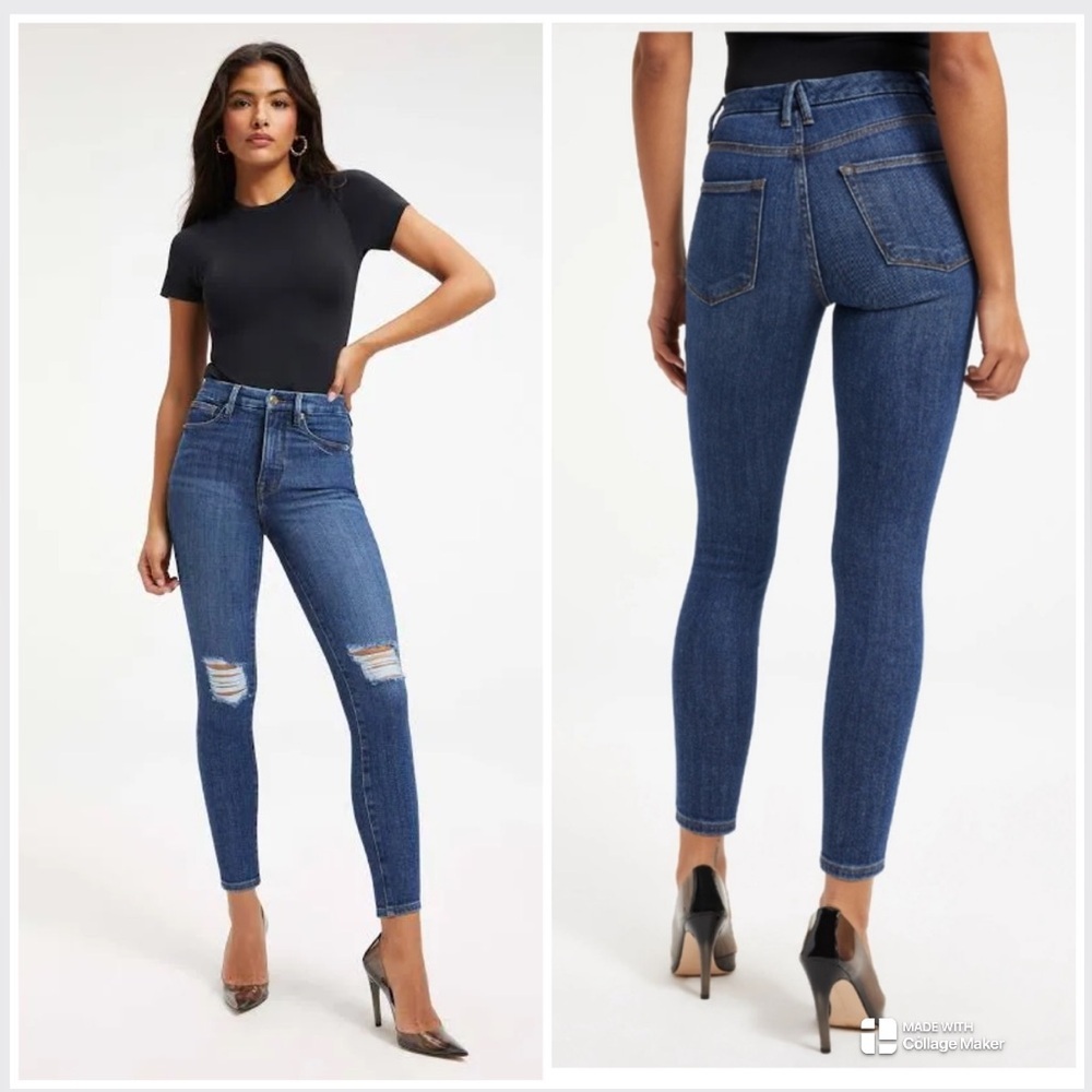 Good American Good Waist Flat Tummy Tech Crop Indigo202 Skinny Jeans 6/28 NWT